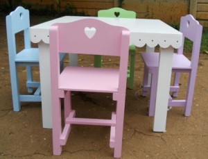 Table and chair, different pastels Table and chair, different pastels